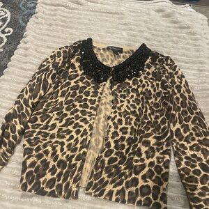 INC International Concepts Animal Print Sweater with Black Beaded Detail